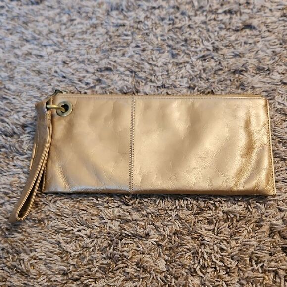 Hobo International Metallic Gold Leather Wristlet Wallet - Picture 1 of 6